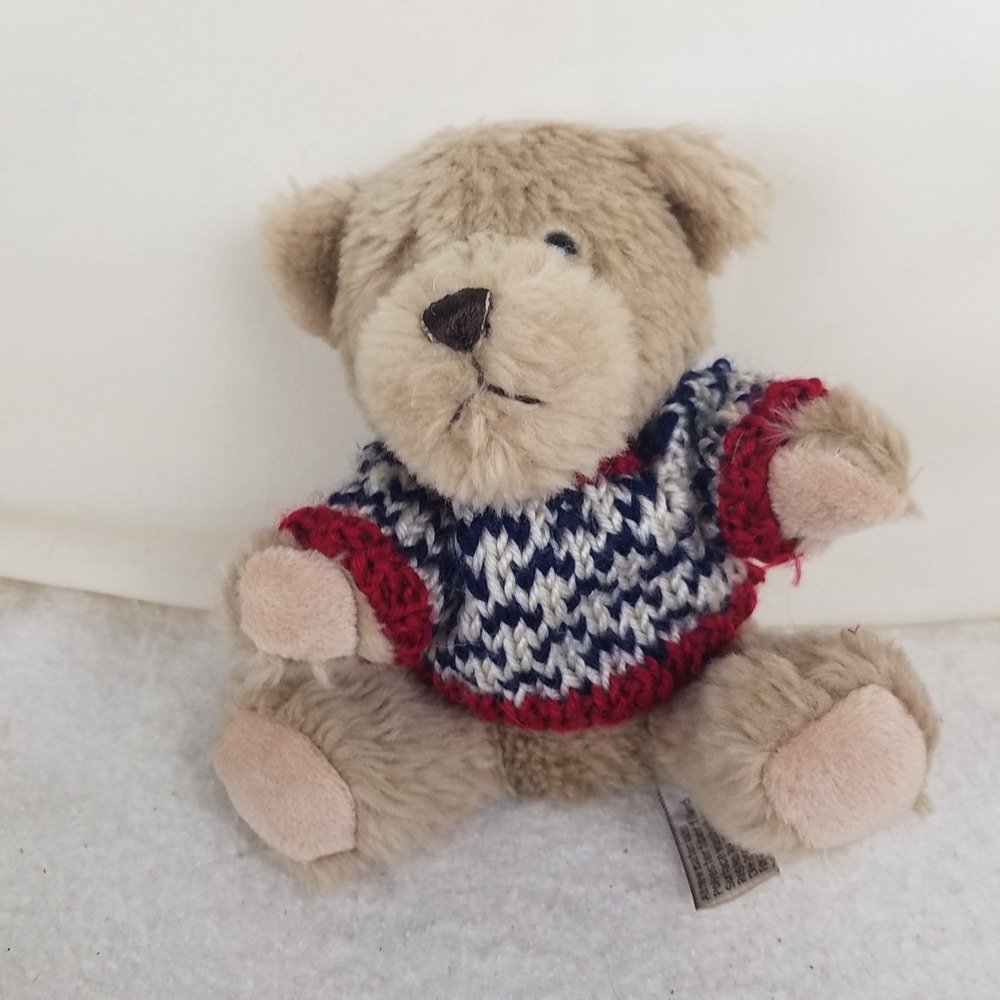 Teddy Bear Plush Stuffed Toy Red white blue Sweater Tan‎ Hugfun International 6"